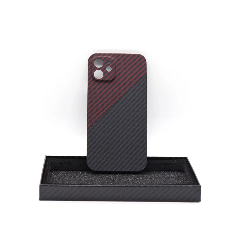 

Carbon Fiber Phone Cover iPhone 12 Red and Black Classic Business Matte Protective Lens Precise Hole iPhone 12 Carbon Shell