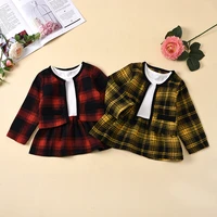 baby girls outfit set small and medium sized girls spring and autumn new plaid long sleeve coat dress two piece set