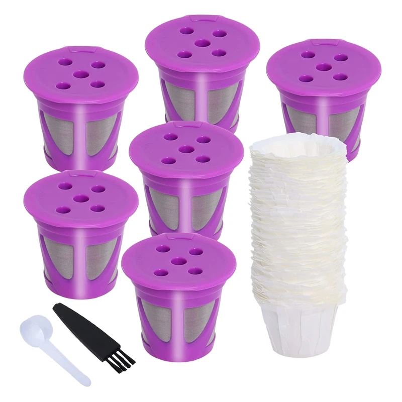 

6 Pcs Reusable Coffee Filter Cup For Keurig Coffee Maker And 50 Pcs Disposable Paper Coffee Filters For Keurig K Cup