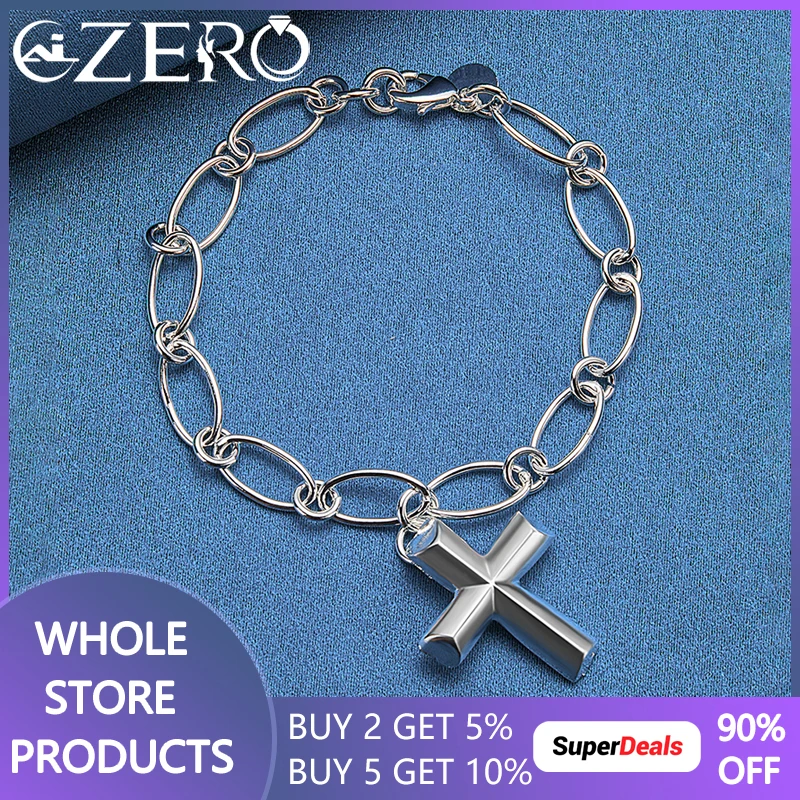 

ALIZERO 925 Sterling Silver Simple Chain Cross Pendant Bracelet For Women Man Charms Jewelry Fashion Classic Accessories