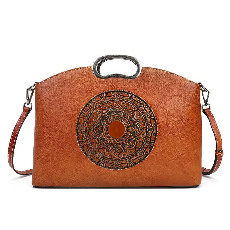 

2022 luxury women's leather handbag women's Retro elegant Shoulder Bag Leather Handmade Art women's bag