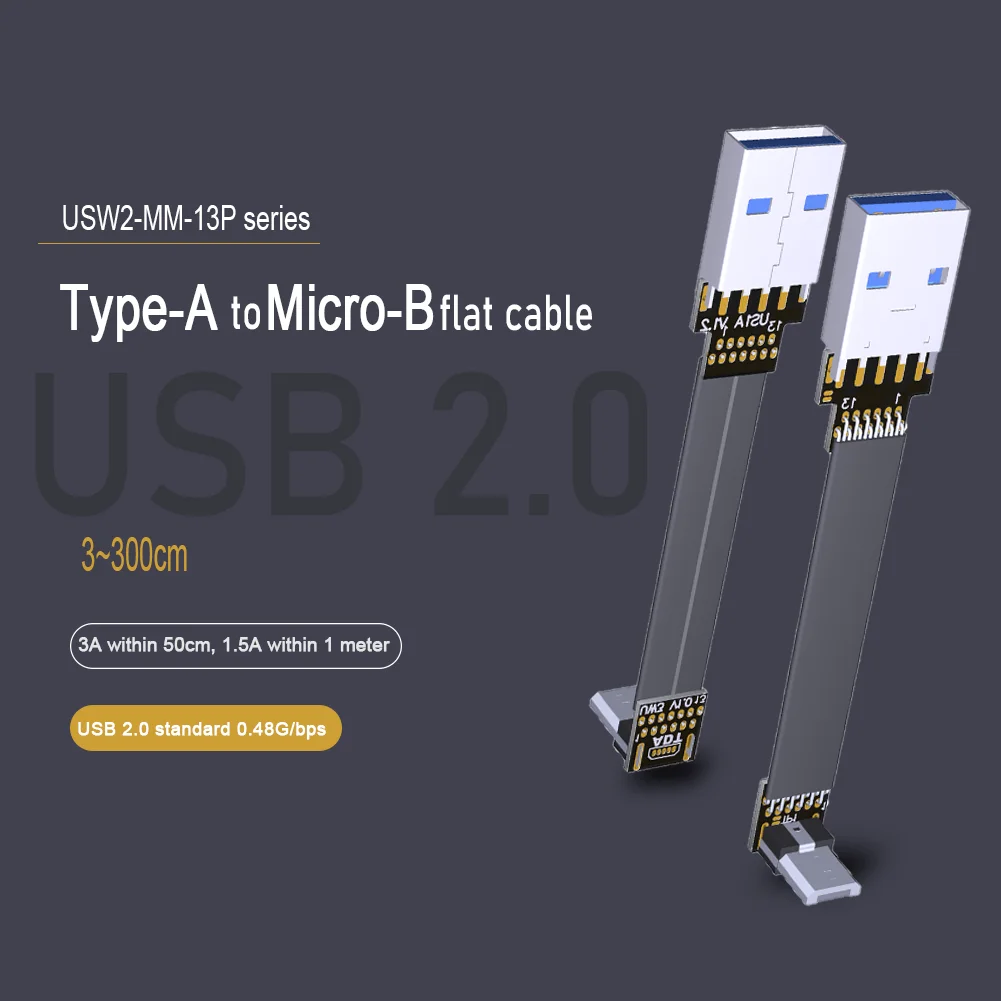 

Micro USB 2.0 Double Angled USB 2.0 Type-A Male To Micro B Male Flat FPV Power Data Cable Right Angle Micro Usb Fold 90 Cord