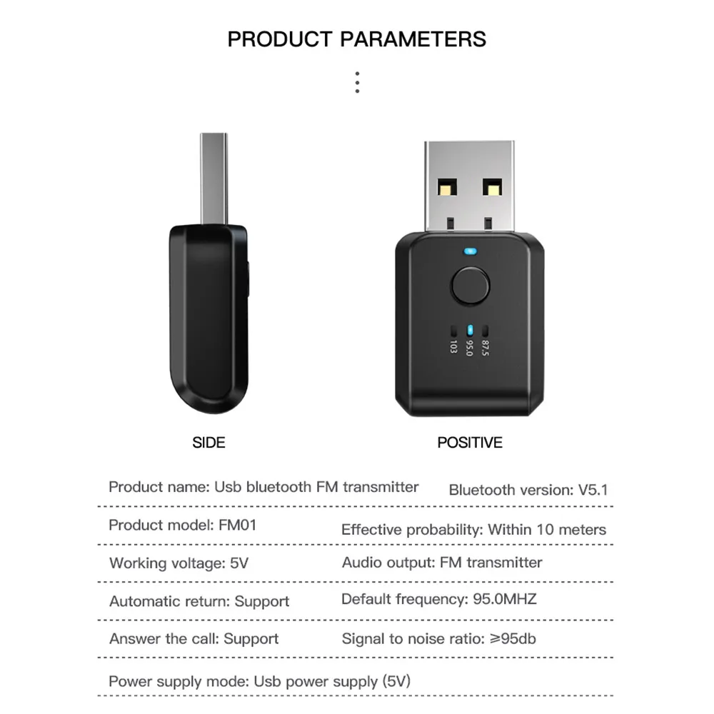 USB Car Bluetooth 5.1 FM Transmitter Receiver Handsfree Call Mini Usb Power Car Kit Auto Wireless Audio For Car Fm Radio images - 6