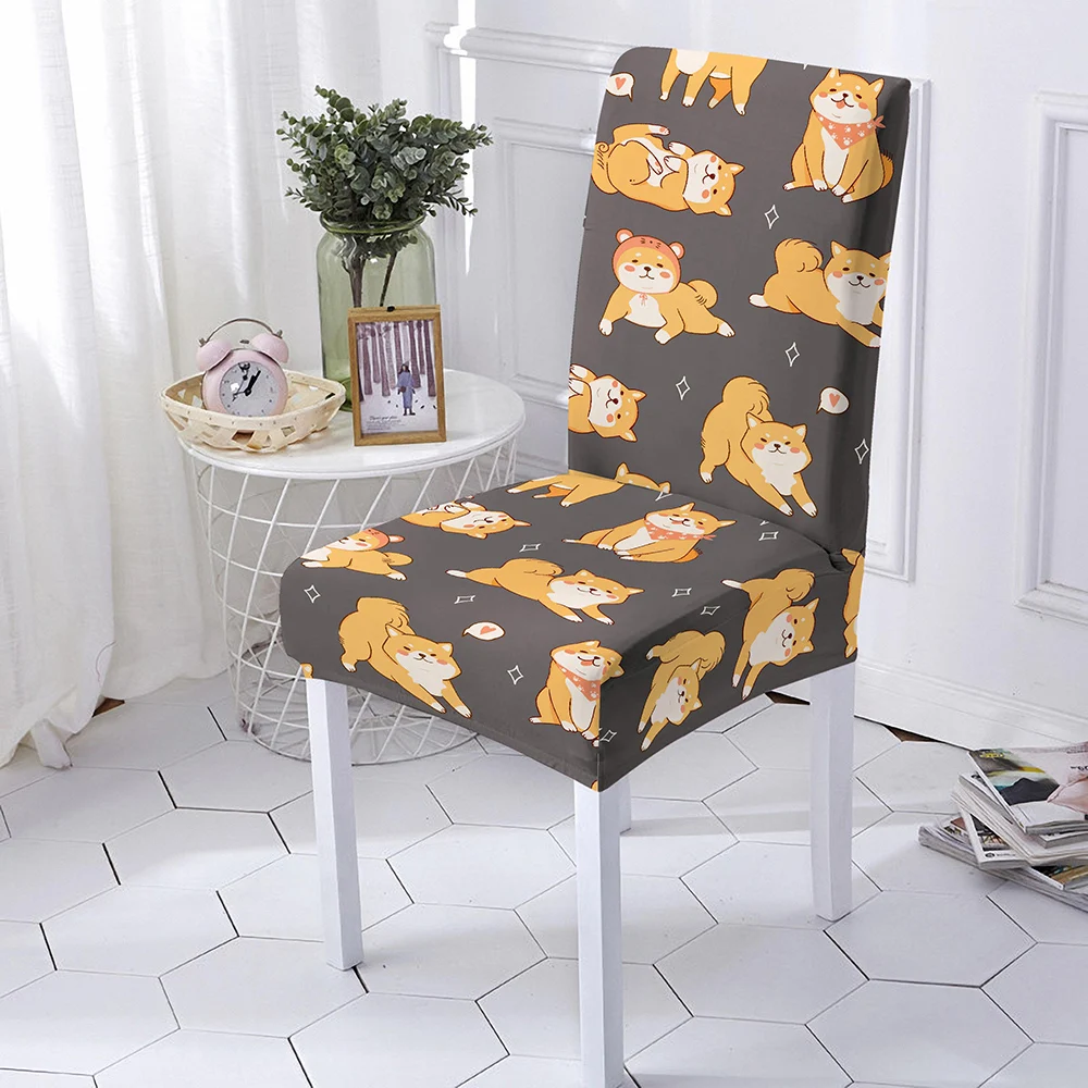 

Cartoon Print Chair Cover Elastic Dining Chair Cover For Banquet Party Decor Polyester Stretch Chair Cover Multiple Size