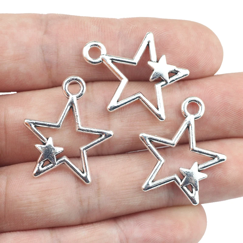 

12 Pieces 21*26mm Antique Silver Color Star PhoneCharms Earrings For DIY Jewelry Making