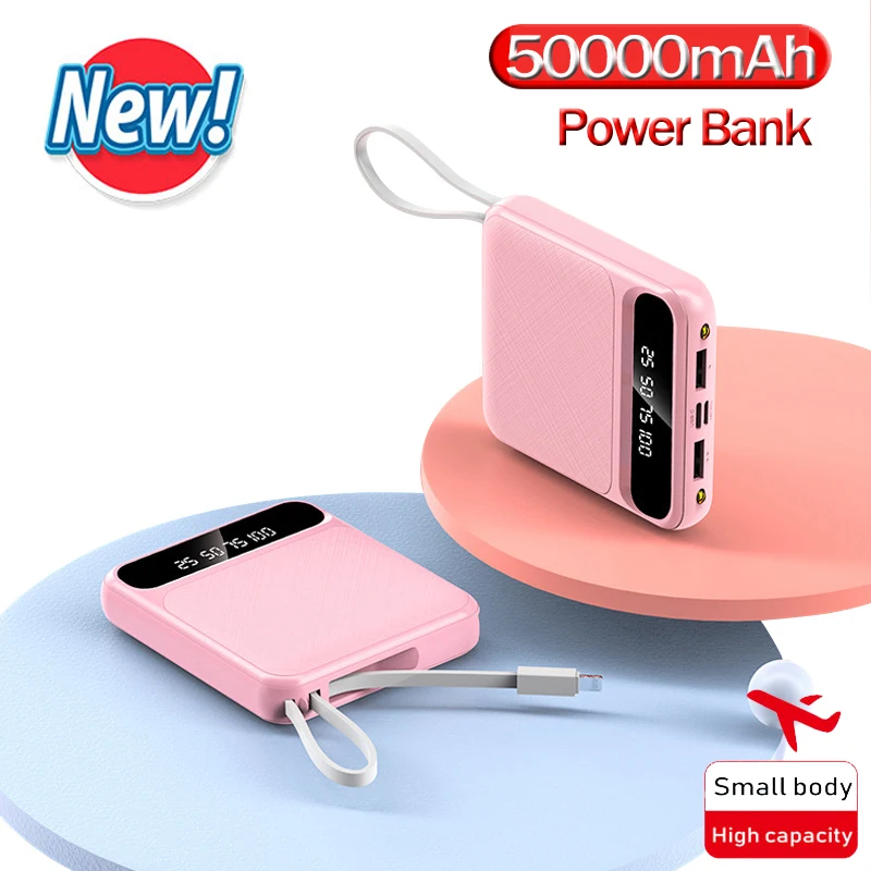 

Внешний мини-аккумулятор на 50000 мА · ч с кабелем для быстрой зарядки