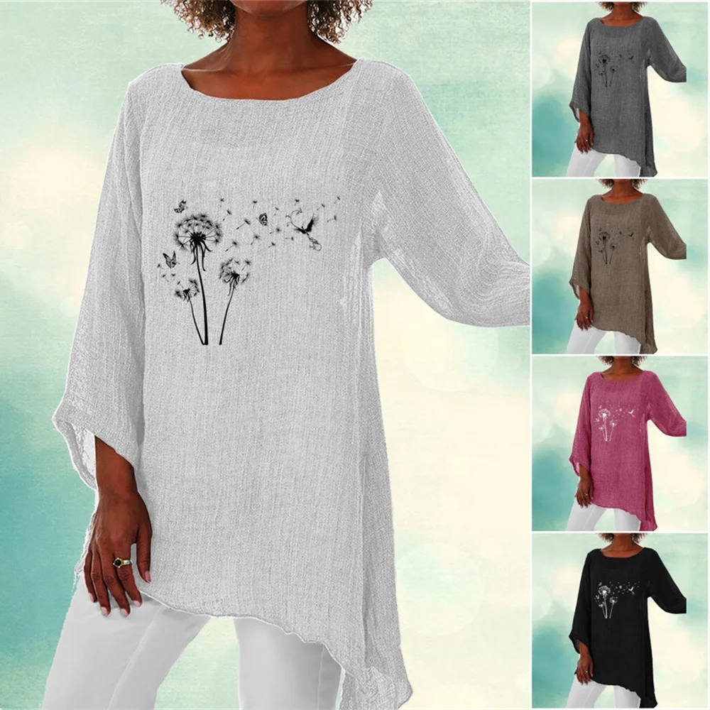 

Women Fashion Floral Print Shirt Long Sleeve Top Casual Spring&autumn Round Neck T-shirt Plus Size Shirt Ladies Loose Top