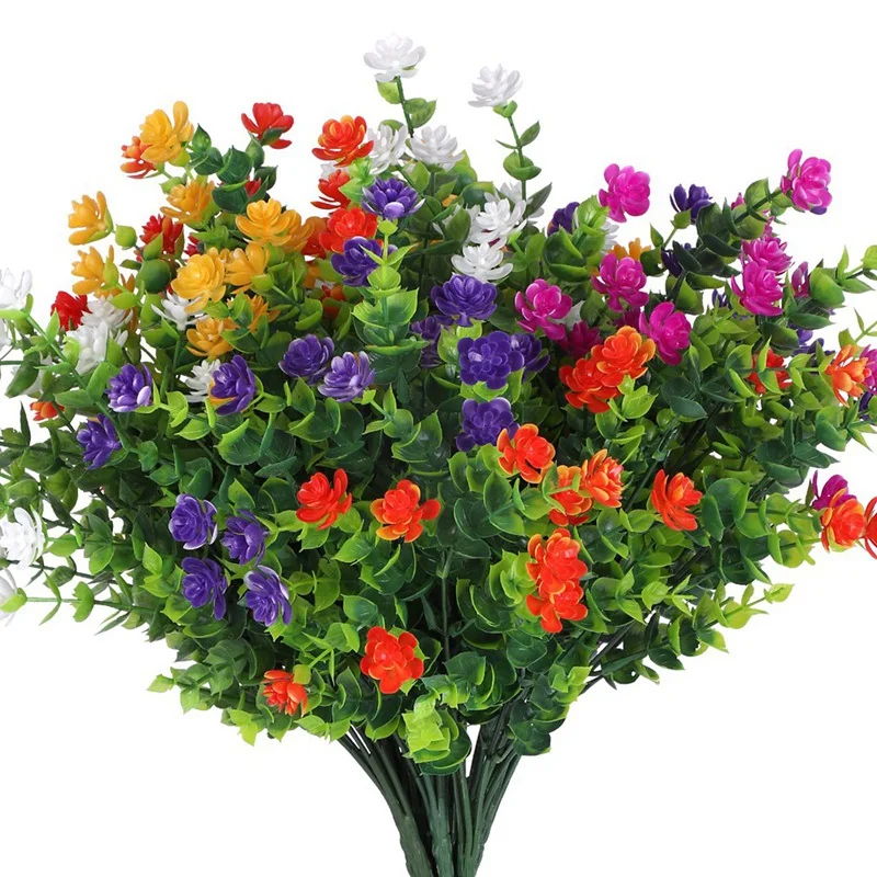 

Artificial Plant Bundles Artificial Flowers Outdoor Artificial Flowers UV Resistant No Fade Faux Plastic Greenery Shrubs Plants