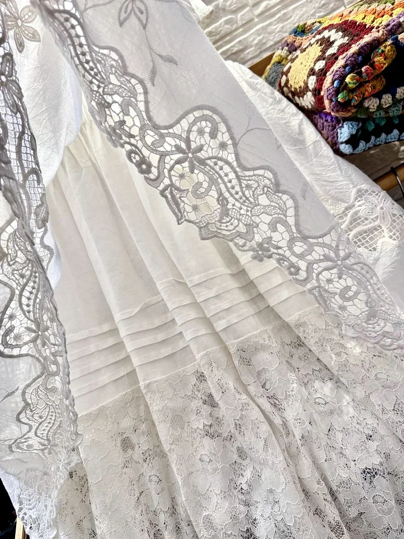 Винтажная кружевная свадебная туника длинное платье миди летнее рококо