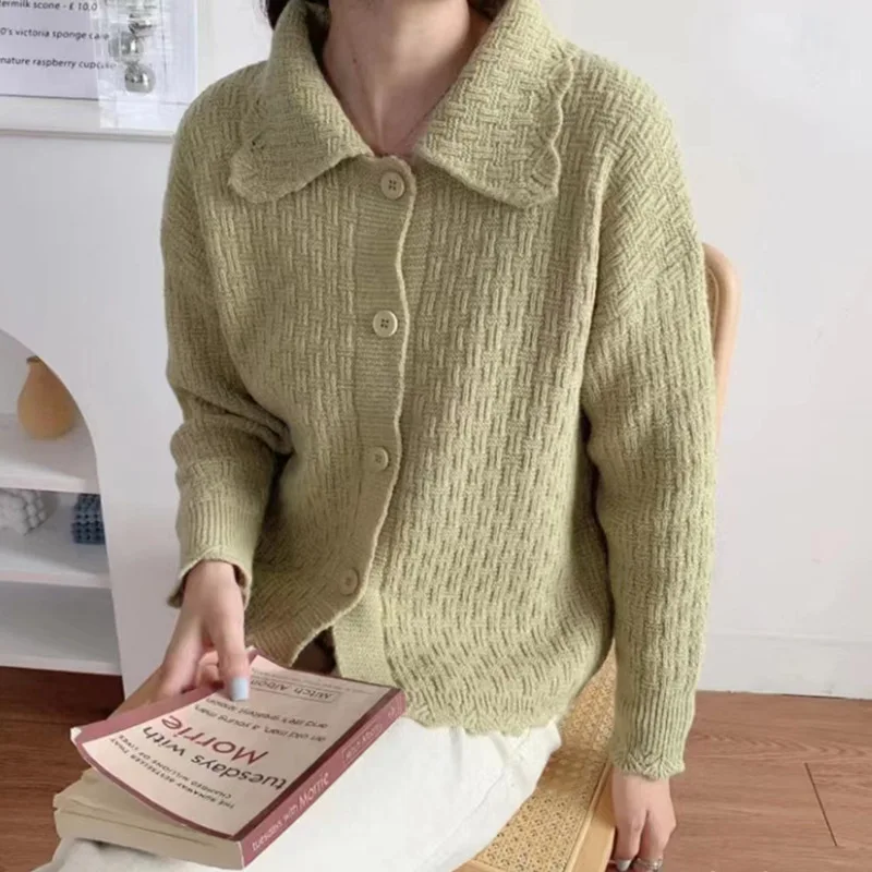 

Sweet Women Cardigan Button Sweater Korean Fashion Knitted Top Solid Casual Knitwear 2022 Autumn Winter New Chic Warm Loose Coat