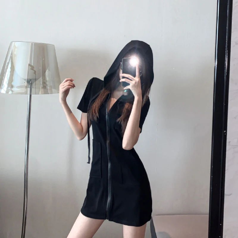 Платье женское приталенное с коротким рукавом винтажный кардиган капюшоном