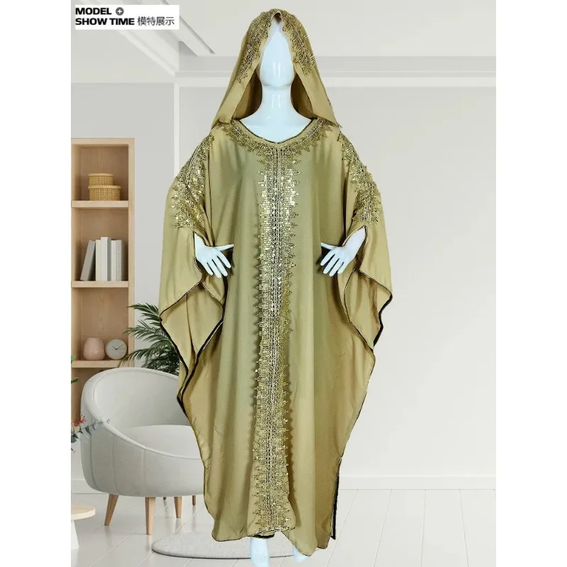Дубай Ид с капюшоном Абая женское мусульманское платье Boubou рукавом летучая мышь
