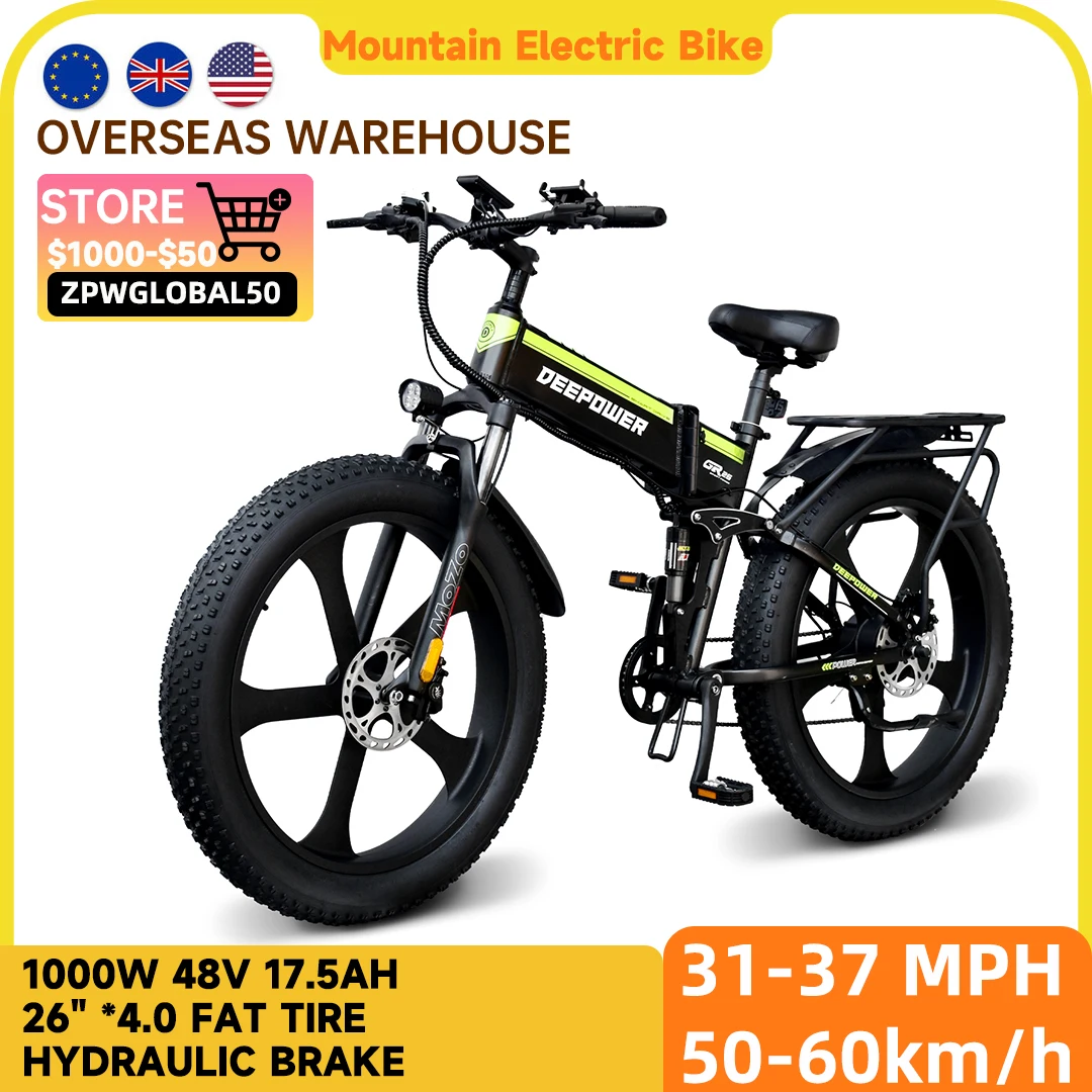

Electric Bike 1000W 17.5Ah Adult Mountain Bike 26 Inch x4 " Snow Electronic Bike 48V Electric Bicycle 4.0 Fat Tire e bike Folded
