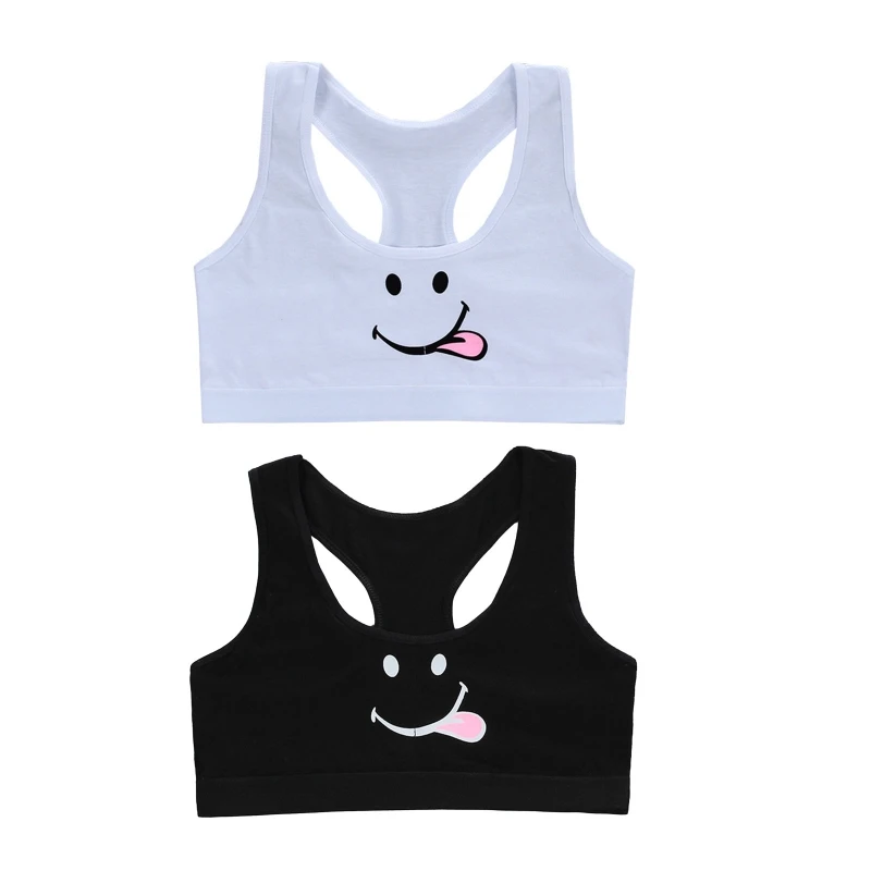 

Girls Training Bra Cotton Sports Bra for 9-12-15 Years Old Girl Breathable Seamless Bralette Smile Printed Underwear