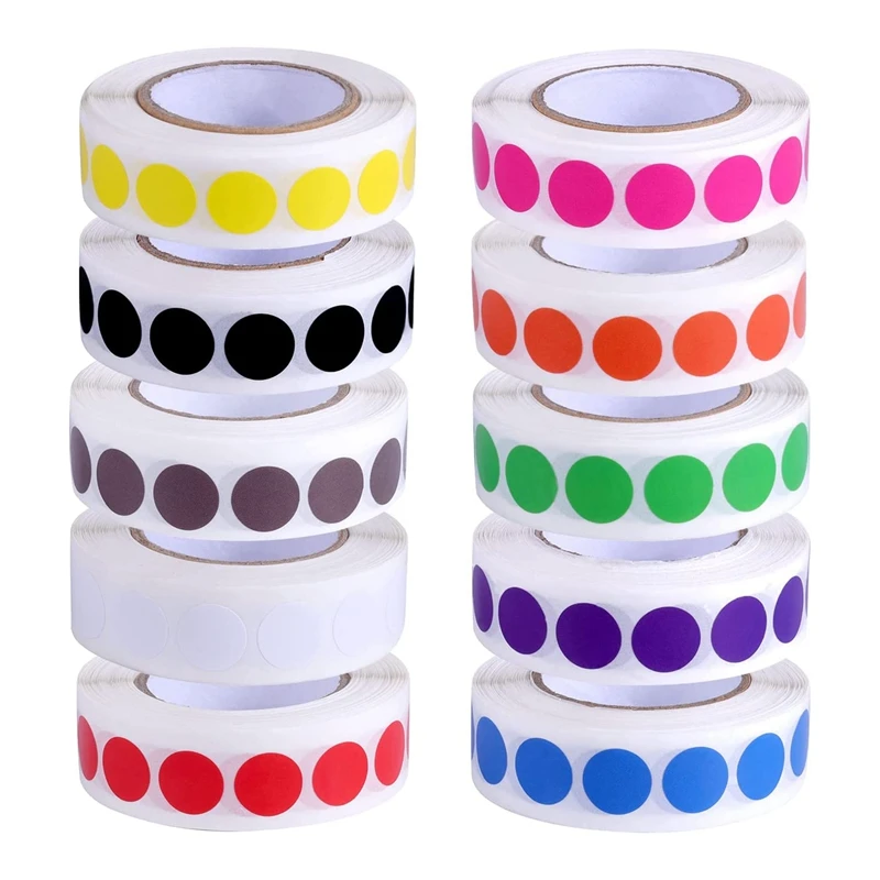 

Round Color Dot Stickers, 10 Rolls Of Assorted Color Dot Stickers 1/2 Inch Coding Labels Roll ( 10000 Sheets )