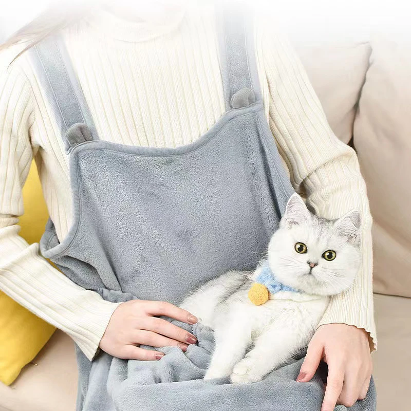 

Cat Carries An Apron Cat Holder Carrier Apron Soft Coral Velvet Pet Sleeping Chest Apron with Pocket for Holding Puppier Kitten