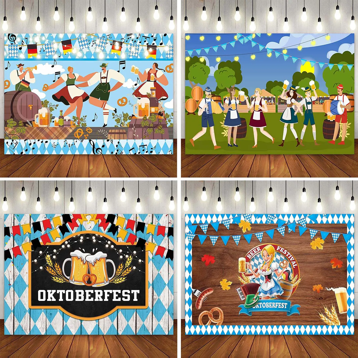 

Beers Festival Dancing Party Backdrop Oktoberfest Decor German Town Street Bavarian Poster Banner Background St. Patrick's Day