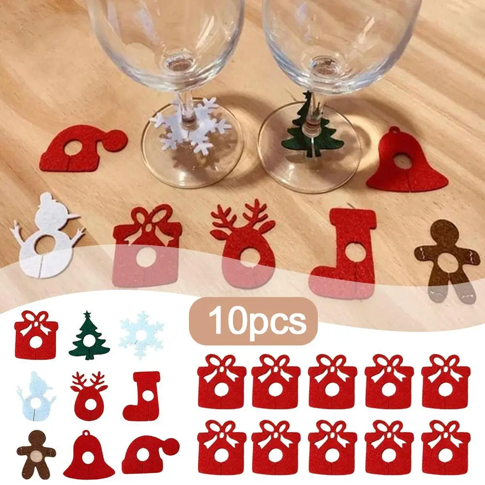 

10pcs Felt Wine Cup Glass Card Christmas Home Decoration Noel Navidad Eve Supplies Year Table Decoration Party New Xmas G6A4
