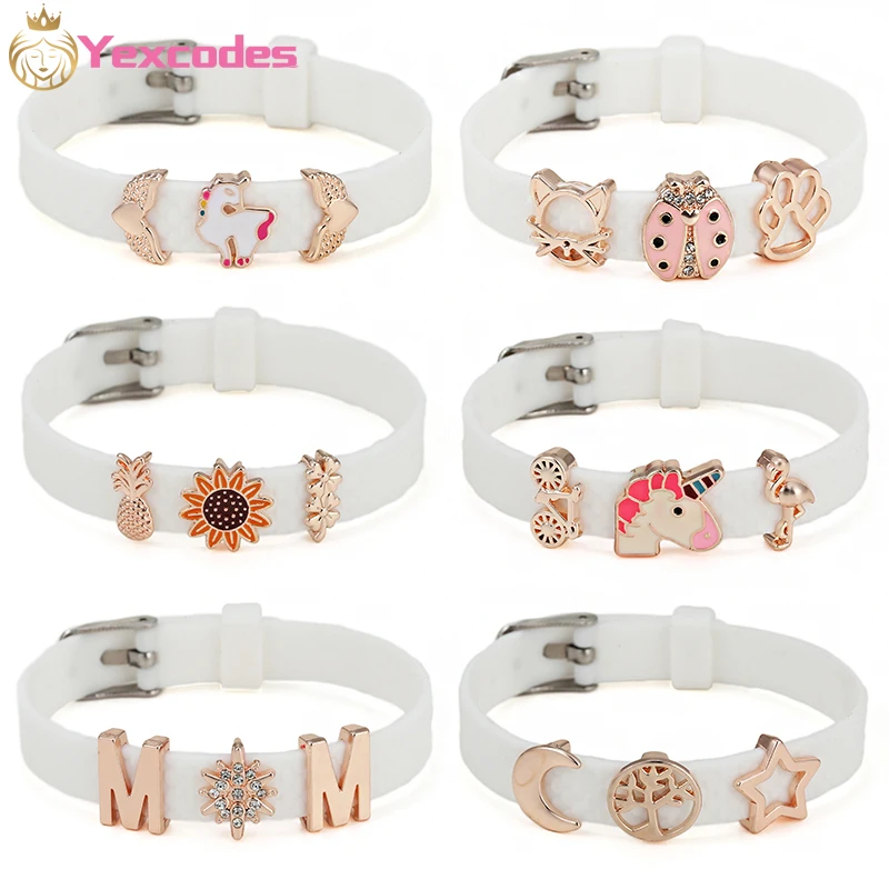 

White Soft Rubber Bracelet,Suitable For Mother Child,Parent-child Bracelet DIY Popular Unicorn Small Daisy Flower Bead Bracelets