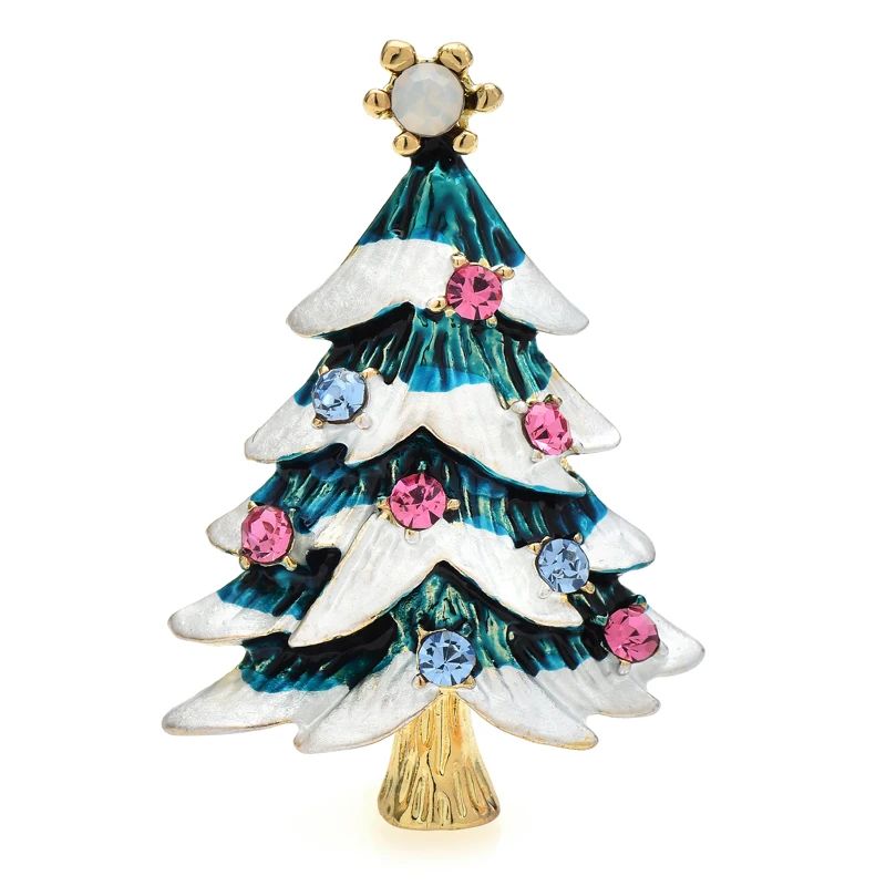 

Wuli&baby Cute Christmas Tree Brooches For Women Enamel Rhinestone New Year Plant Pine Tree Party Brooch Pin Gifts