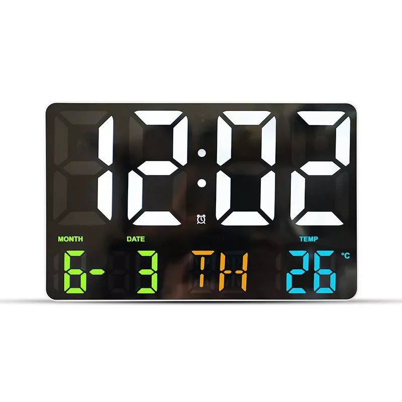 

LED Large Screen Wall Clock Remote Control Electronic Wall Clock Wall-mounted Light Sensing Temp Date Power Off Memory Watch