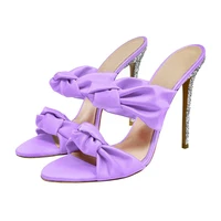 custom womens double knot straps sandals high heels mules stiletto satin summer pumps bling glitter thin heel shoes