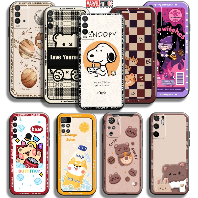 

Fashion Cute Cartoon Bear For Xiaomi Redmi Note 10 10S 10T 9 9S 9T 5G Phone Case For Redmi 10 9 9T 9A 9C Black Carcasa