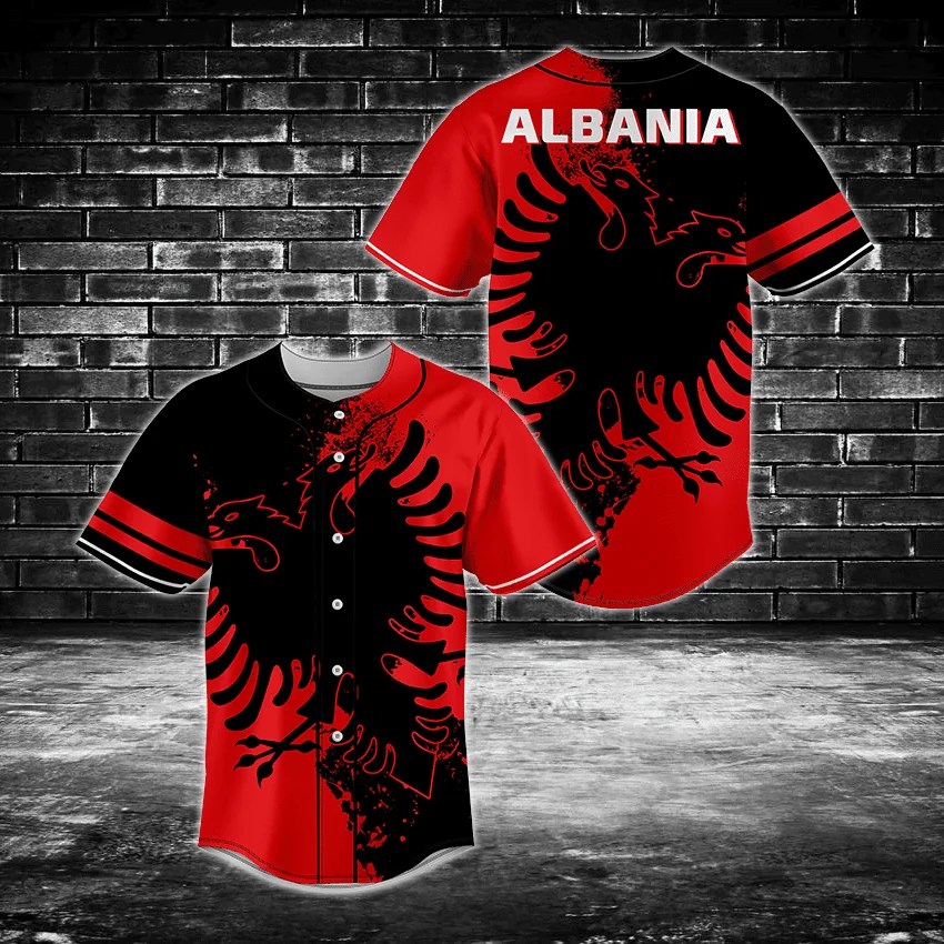

2023 New National Emblem Albania Customize Name 3d Printed Fashion Men's Baseball Jersey Casual Hip Hop Baseball Shirt