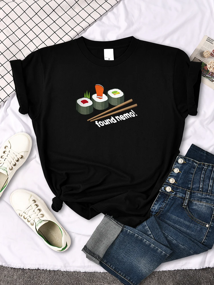 Футболка для женщин Found Nemo Japan Sushi Print Top с коротким рукавом Vintage Casual Women's T Shirt Crewneck