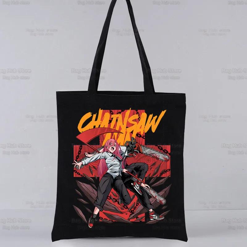 

Chainsaw Man Pochita Makima Tote Bag Shopping Black Unisex Manga Darkness Devil Anime Travel Canvas Bags Eco Shopper Bag