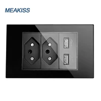 meakiss brazil standard wall plug socket fireproof material usb 2a usb port fast charge appliances tempered glass household