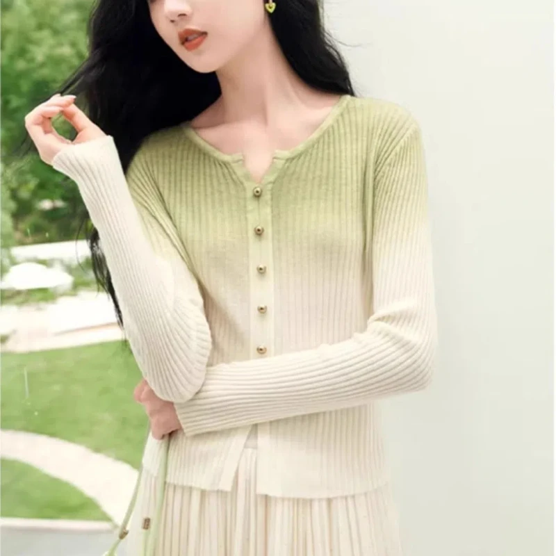 Осень-зима новая мода пуловеры градиентного цвета с круглым вырезом и длинными