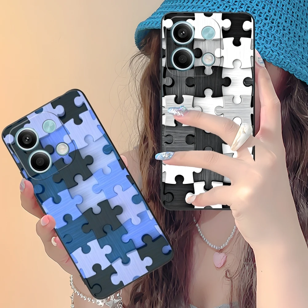 Чехол для мобильного телефона Puzzle Pretty Fashion Xiaomi Redmi 14 13 13C 12 12C 10 10C A1 A2 A3 Plus 5G черный