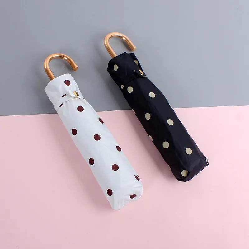

2021 Creative Cute Wave Point Three Folding Umbrella Rain Women Portable Summer Outdoor Pocket Black Coating UV Sun Umbrella