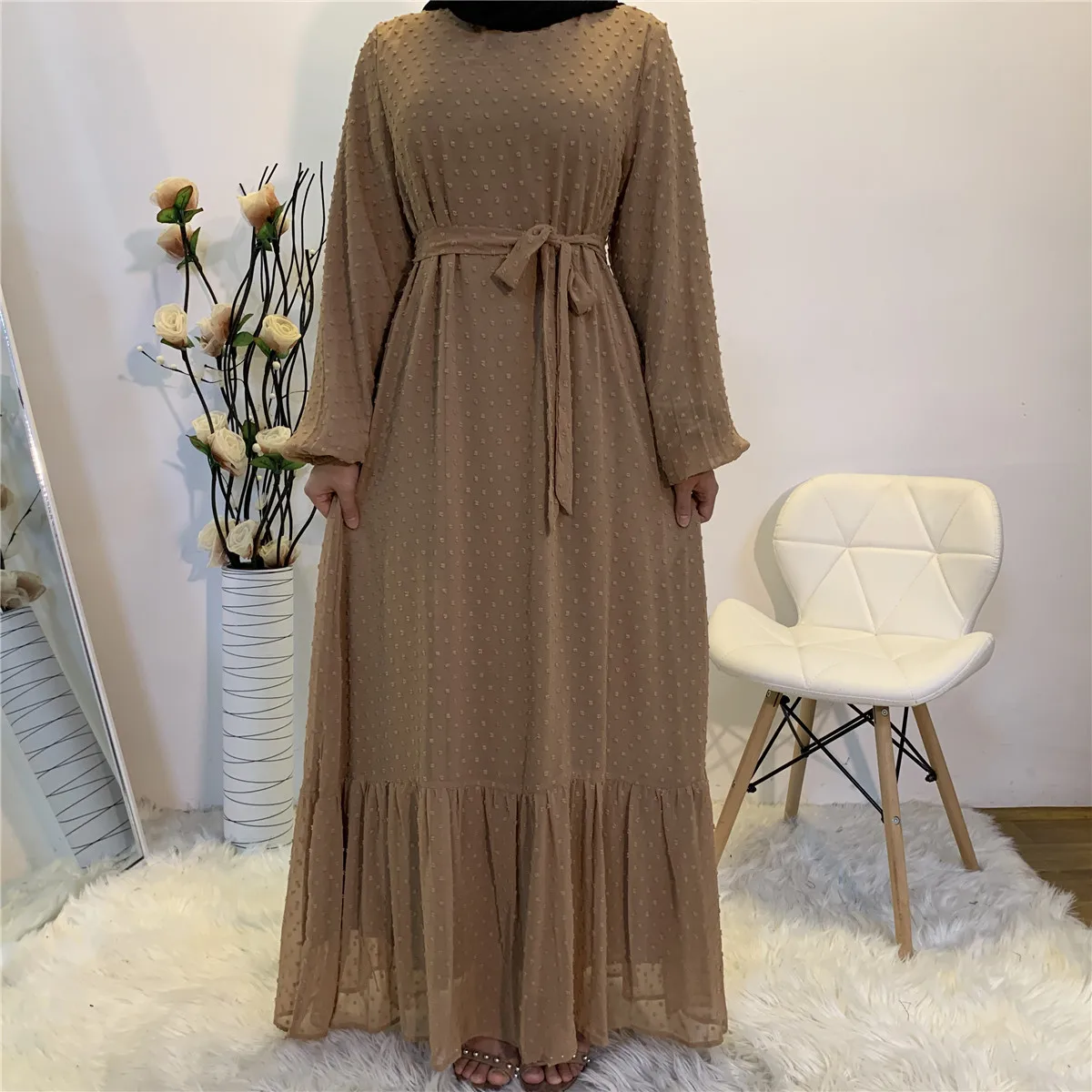 Eid Mubarak Abaya платье Дубай мусульманские женщины оборки платья Хиджаб Турция