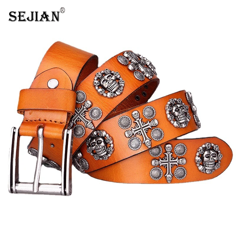 

Layer Cowhide New Punk Style Skull Accessories Neutral Tooling Belts for Men and Women Cowboy Belt Cool Designer Men Belt