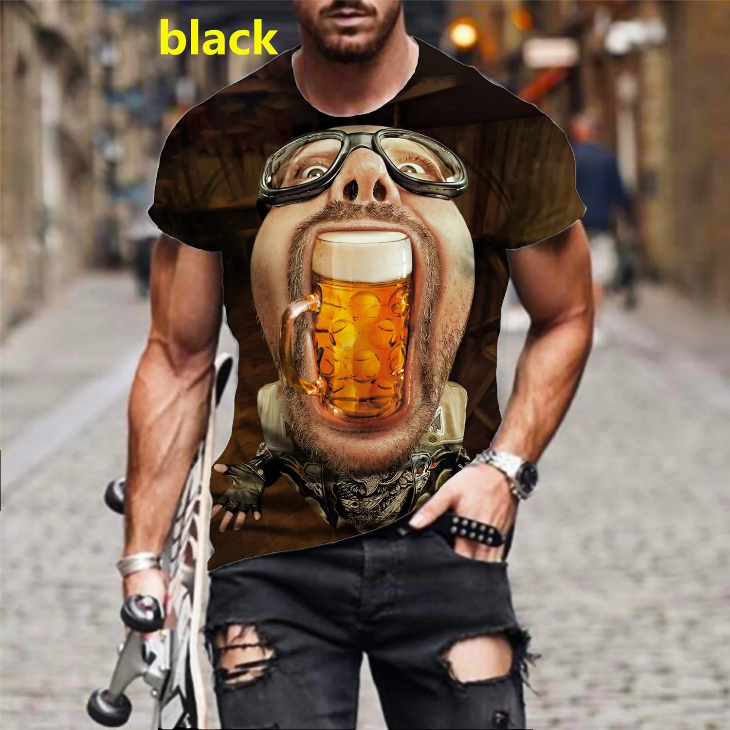 Летняя футболка с 3d принтом пива, индивидуальная футболка с коротким рукавом, модная повседневная футболка