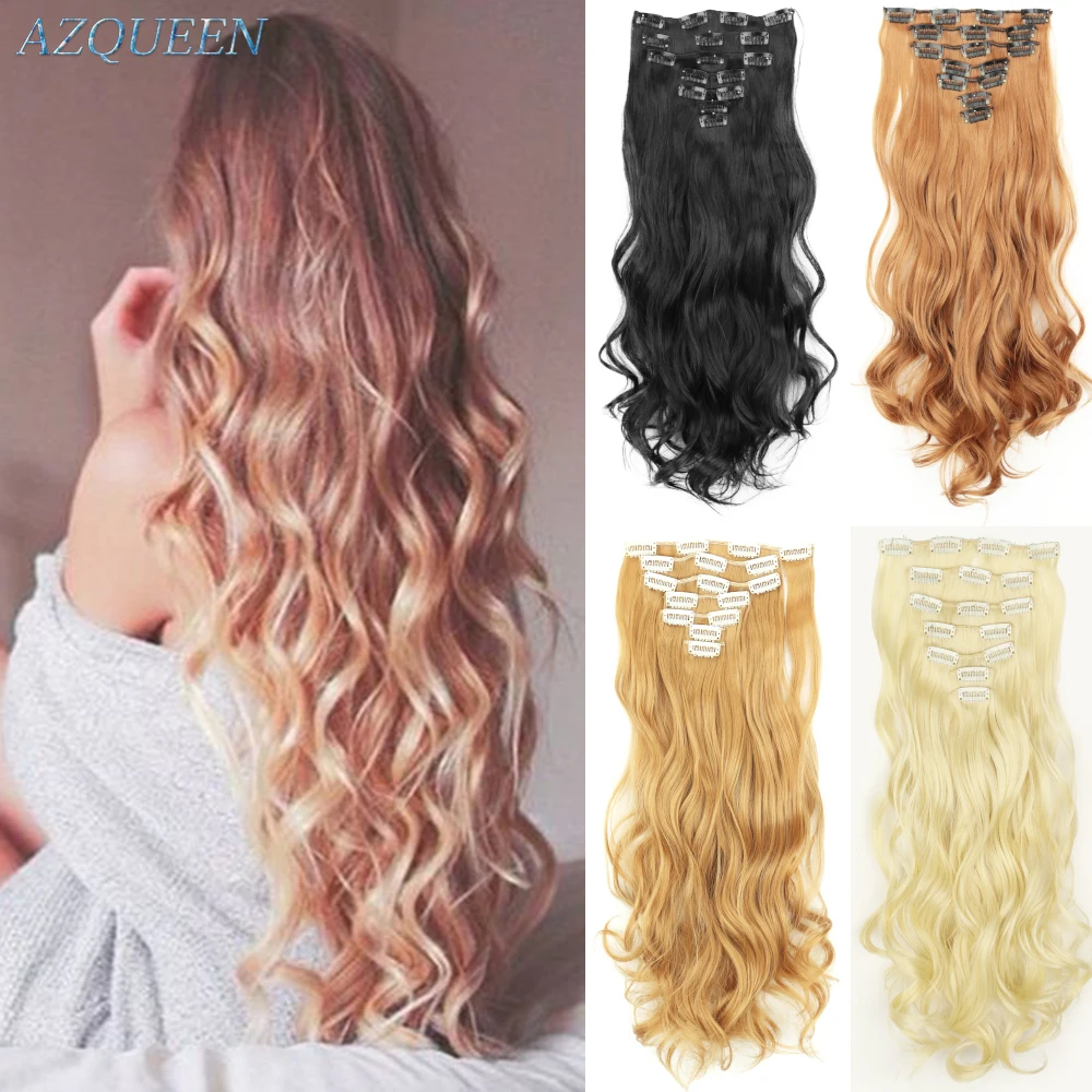 Synthetic Clips in Hair 16 clips Long Straight  Hair Extensions High Temperature Fiber Black Brown Hairpiece