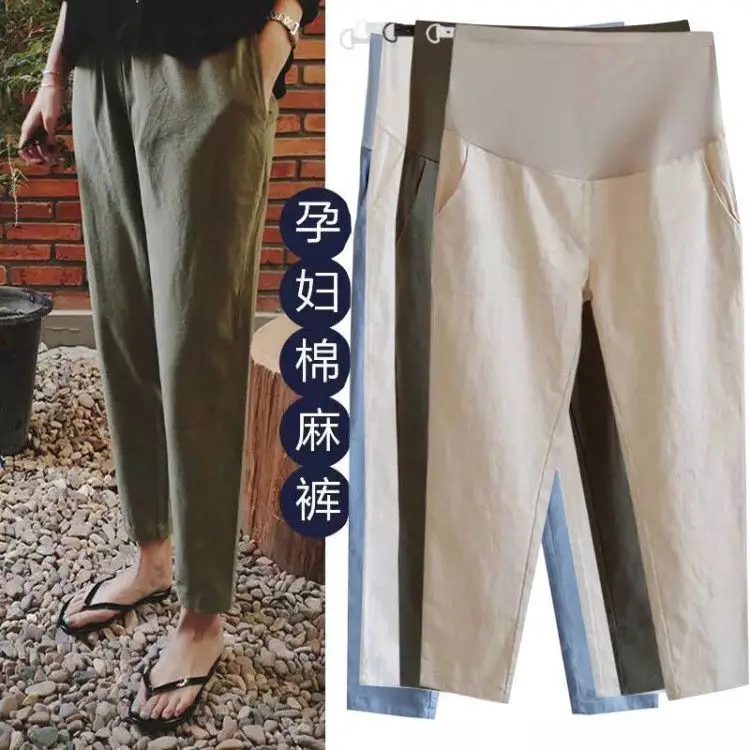 

Maternity Pants Straight High Waist Belly Pants Clothes Pregnant Women Loose Pants Office Wear Clothing Belly Adjuster Solid