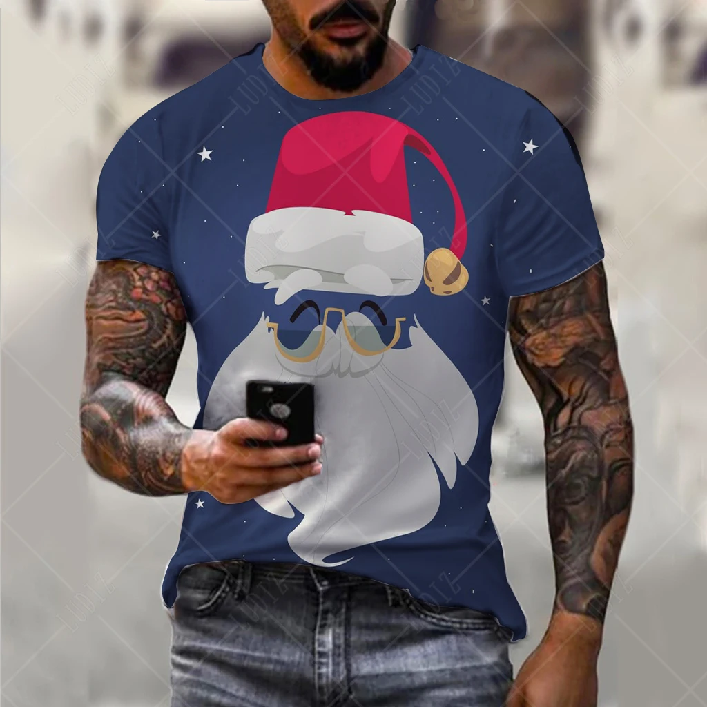 

Christmas 3D Print Santa Men's T-shirt O-Neck Loose Streetwear Tops Summer Casual Short Sleeve Tee Mans Clothing Y2K For boys