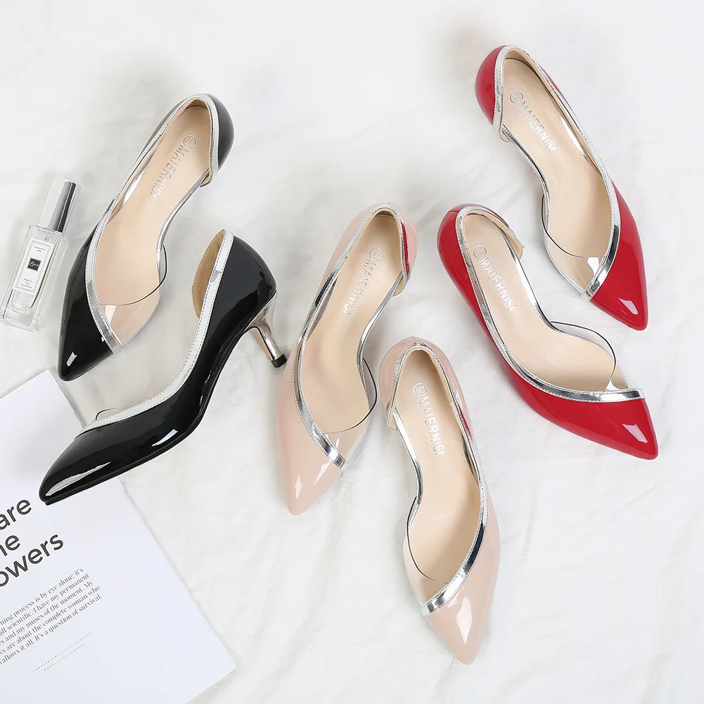 

Casual light red pointed toe Shallow mouth stiletto high heels commuting shopping fashion side empty women's shoes
