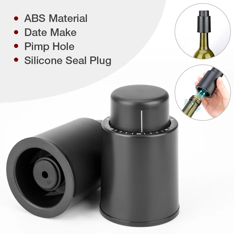 

Black ABS Vacuum Wine Bottle Stopper Cap Sealed Storage Champagne Memory Push Style Bar Tools Barware Cork Accessories Utensils