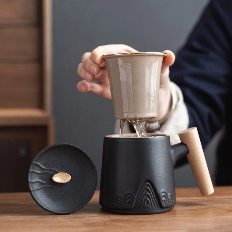 

Ceramic Tea Cup with Lid Mountain Tea Mug 300ml