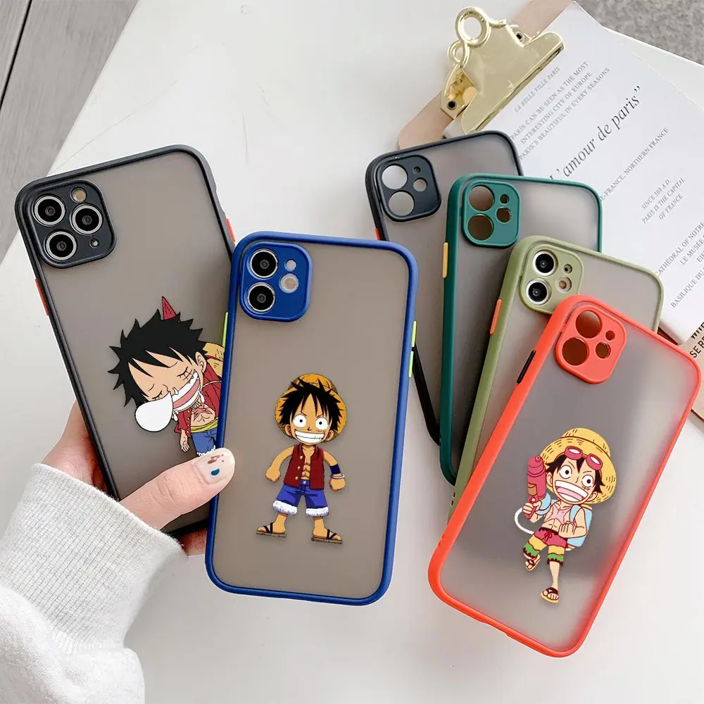 

Cartoon One Piece Monkey D. Luffy Matte Case For Apple iPhone 13 12 11 XR XS X 8 7 Pro Plus Max Mini Skin Feeling Cases Fundas