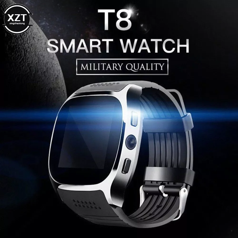 

Умные часы T8, совместимые с Bluetooth, с камерой, поддержкой SIM-карты, TF-карты, шагомером, мужские и женские спортивные Смарт-часы с вызовом для тел...
