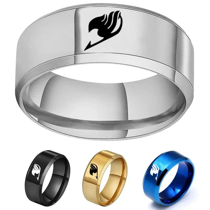 

AsJerlya Japanese Anime Fairy Tail Ring Tattoo Badge Enamel Cartoon Stainless Steel Rings Fashion Cosplay Accessory Cool Gifts
