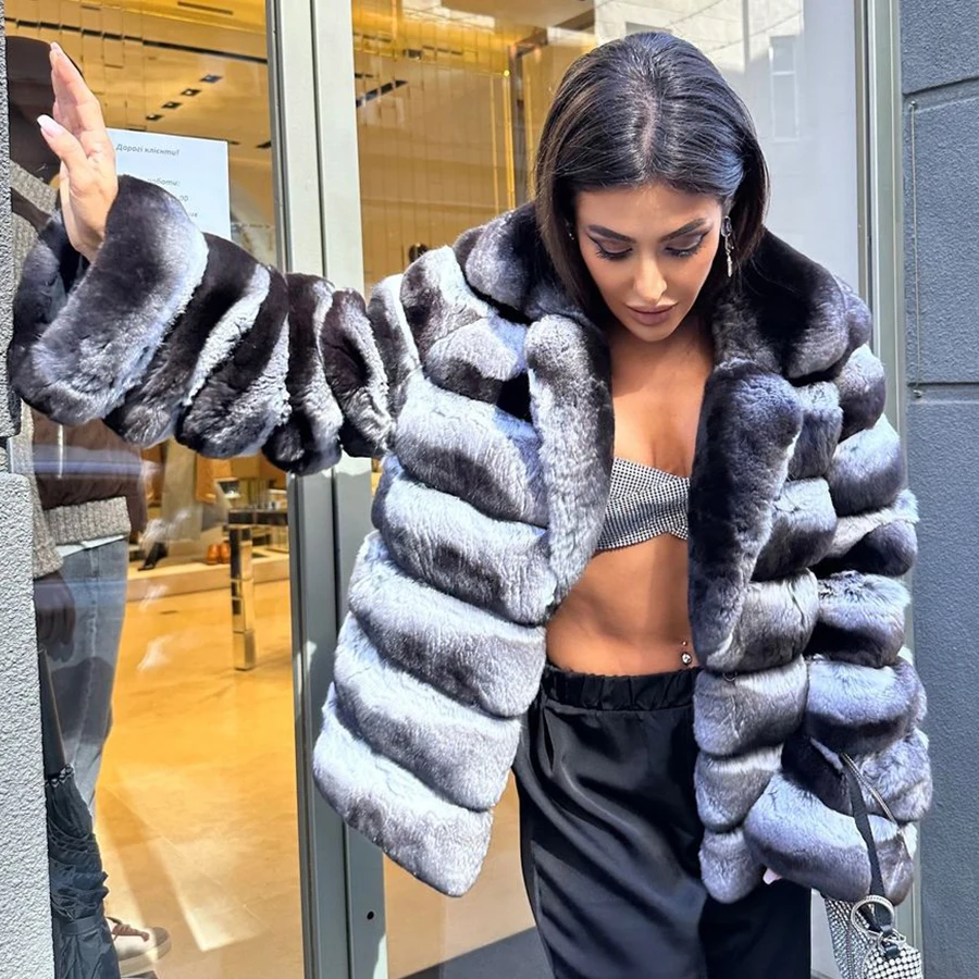 Натуральные пальто из кроличьего меха шиншиллы рекс женские куртки с кроликом