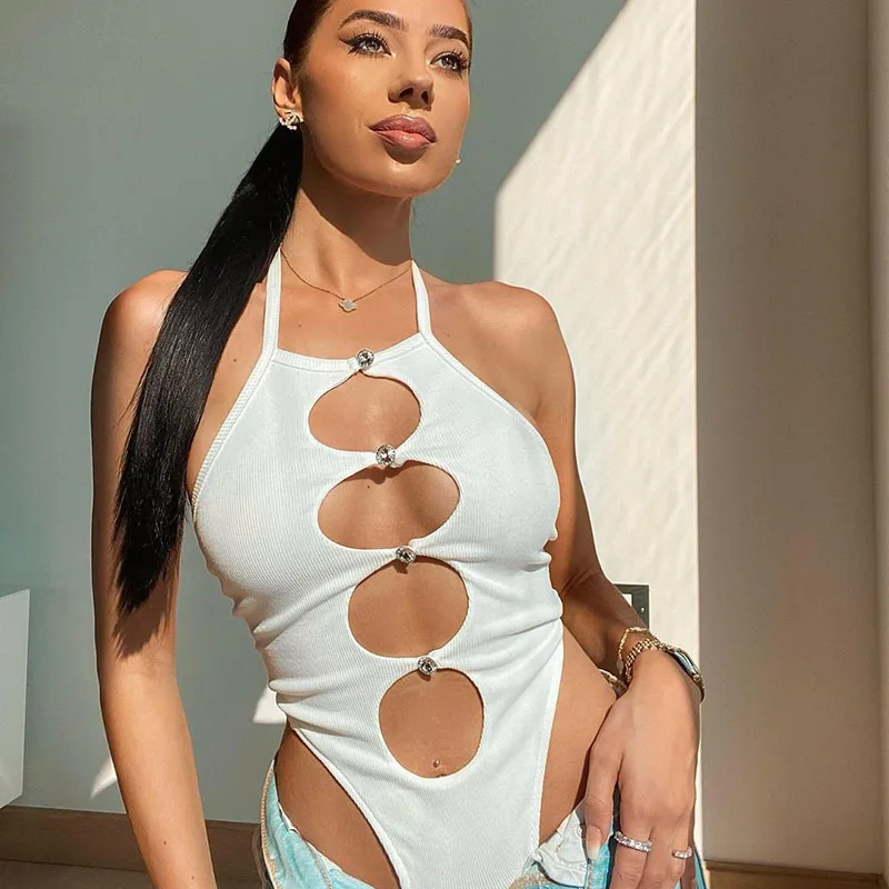 

Europe Streetwear 2023 Women T-shirt Hollow Out Style Female Onesie Spring Sexy Crop Tops Clothes Fashion Bodysuit Tees Y2k Goth