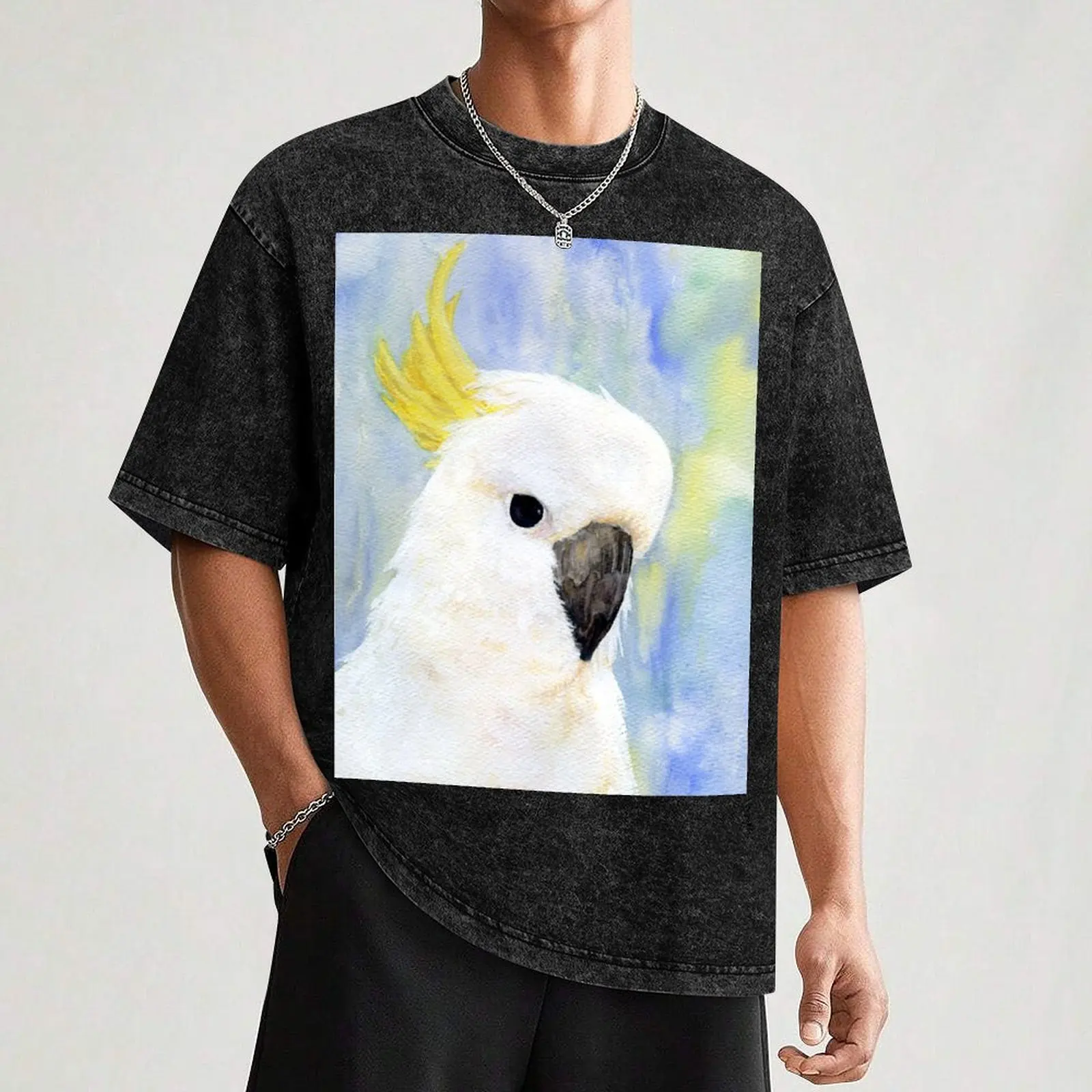 Мужские футболки Сера хохлатая акварель рисование от вересков цвет: черный фрукт