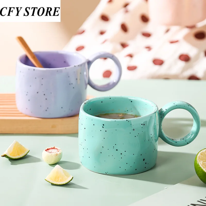 

300ml Creative Ceramic Coffee Mug with Handgrip Personalized Family Lovers Coffee Cup Home Breakfast Milk Cup Beverage Utensil